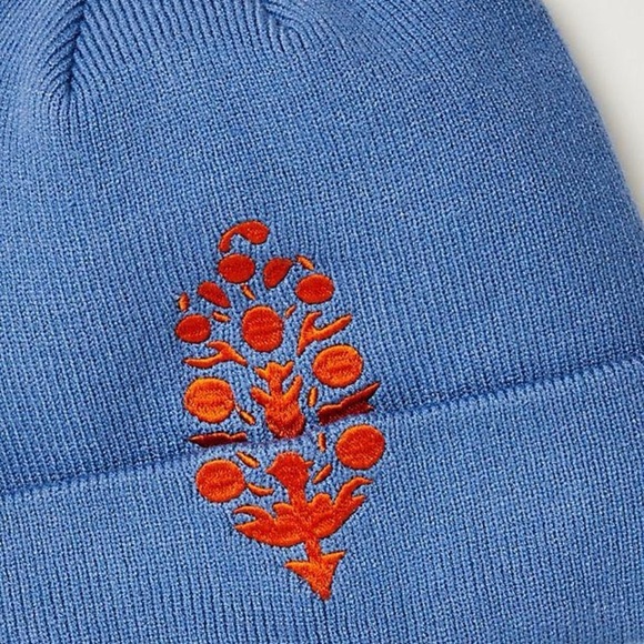 Free People Movement Buti Blue Beanie with Orange Embroidery New